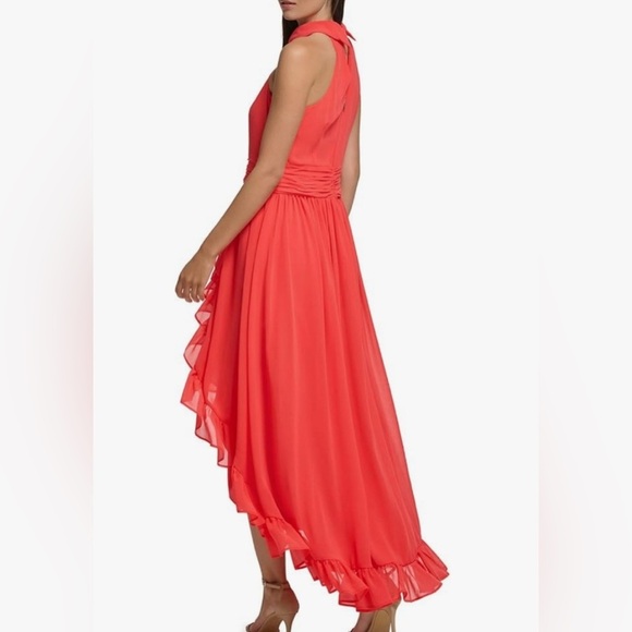 Karl Lagerfeld Vibrant Coral High-Low Dress - Picture 8 of 9